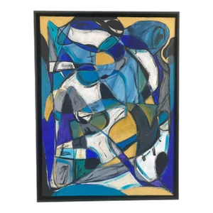Acrylic on Canvas Framed Abstract 25"By 19 " Framed Titled Manhattan Signed Yjr