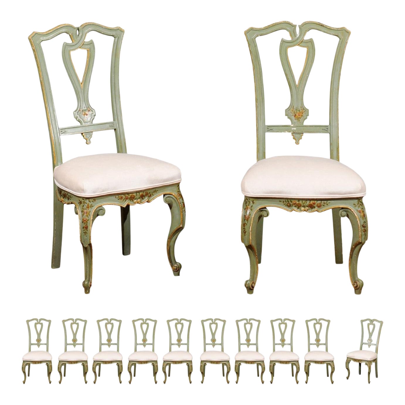 Set Of 12 Italian 19th Century Dining Room Chairs With Hand