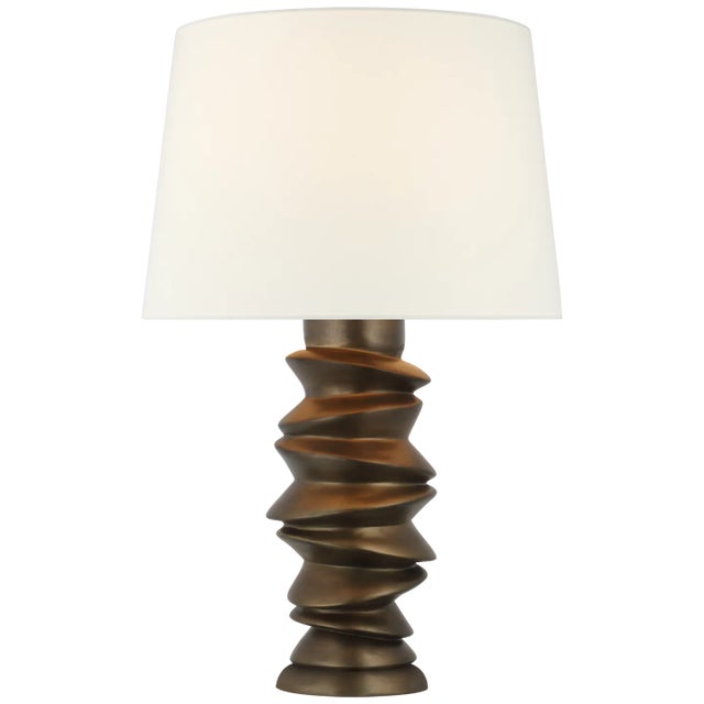 Karissa Medium Table Lamp in Antique Bronze Leaf with Linen Shade Designer: Julie Neill Height: 28.75" Shade Detail: 15" x...
