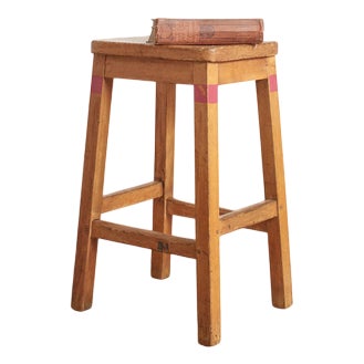 Vintage Wooden School Lab Stool For Sale