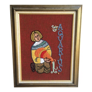 Vintage Needlepoint/Crewelwork Art, Aquarius For Sale