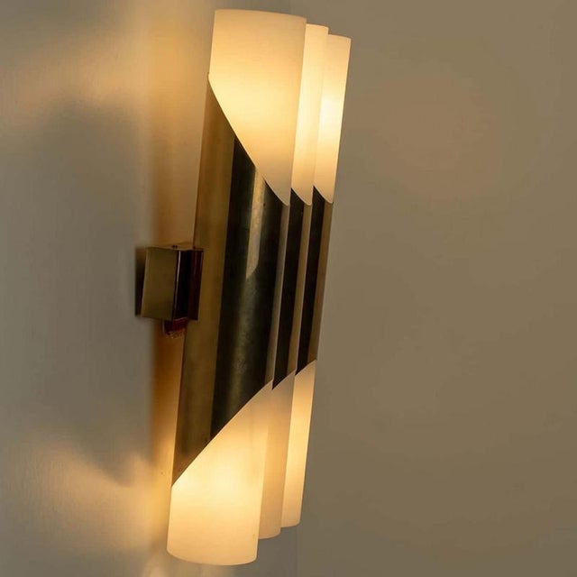 Wall Sconces in Opaline Glass with Brass Tubes from Raak, 1970s, Set of 2 For Sale - Image 11 of 13