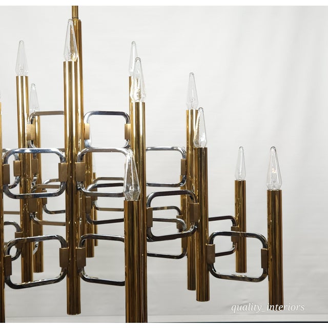 Massive Vintage Gold & Chrome Gaetano Scolari Chandelier 21 Light Chandelier For Sale - Image 12 of 13