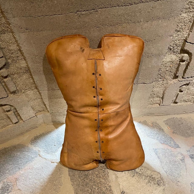 1960s Egypt Bohemian Distressed Saddle Leather Camel Foot Stool For Sale - Image 11 of 12
