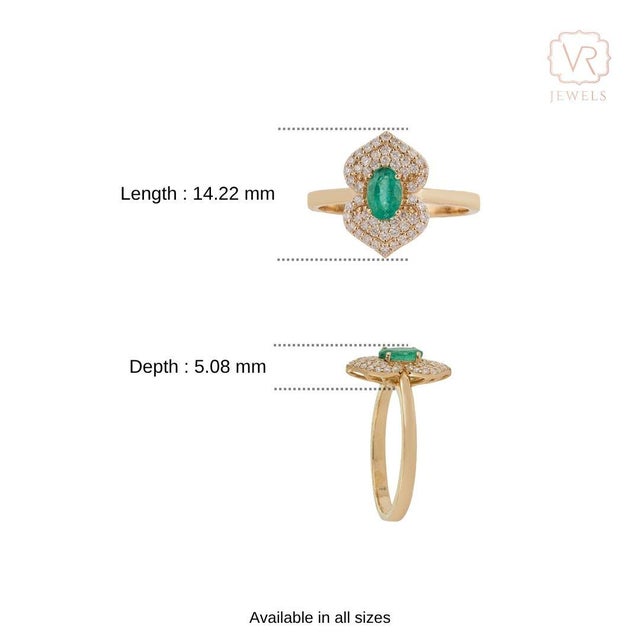 19th Revival Style Emerald Art Deco Ring With Cluster Diamonds Size 7 in 14k Gold For Sale - Image 11 of 17