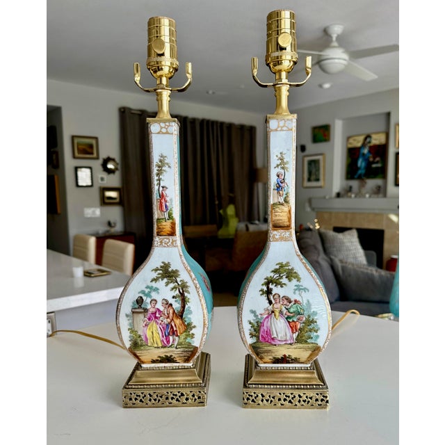 Pair 19th Century Helena Wolfsohn Dresden Porcelain Lamps For Sale - Image 4 of 16
