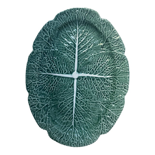 Bordallo Pinheiro Oval Serving Tray Cabbage Leaf 17" For Sale