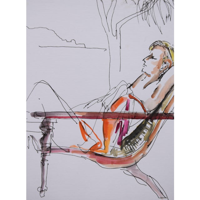 1990s Richild Holt, Young Woman in a Beach Chair (Sri Lanka), 1999, Ink & Watercolor For Sale - Image 5 of 12