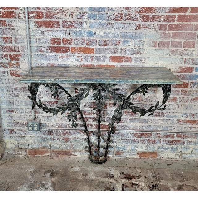 Art Nouveau 19th Century Art Nouveau Marble Top Bronze Console W/Leaves Motif For Sale - Image 3 of 8