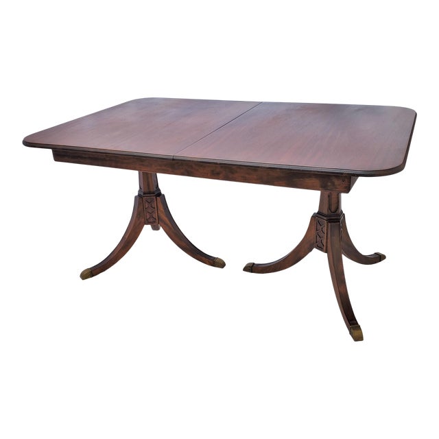 Vintage Duncan Phyfe Mahogany Dining Table With Double Pedestal Base