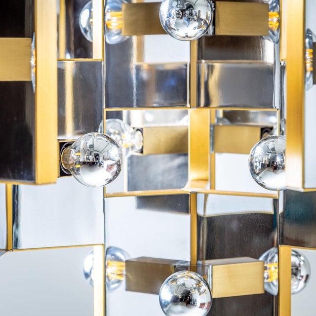 Chrome and Brass Chandelier by Gaetano Sciolari, Italy, 1970s For Sale - Image 16 of 18