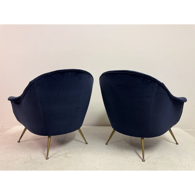 Blue Mid-Century Italian Lounge Chairs in Navy Romo Cotton Velvet, 1960s, Set of 2 For Sale - Image 8 of 18