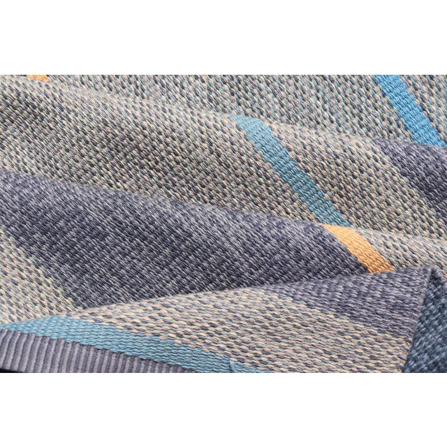 Large Square Scandinavian Flat Weave Rug in Gray, Blue, and Soft Yellow For Sale - Image 12 of 12