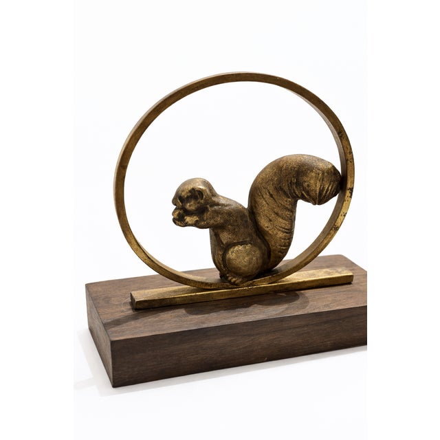 Art Deco French Gilded Bronze and Rosewood Squirrel Bookends, 1930, Set of 2 For Sale - Image 3 of 7