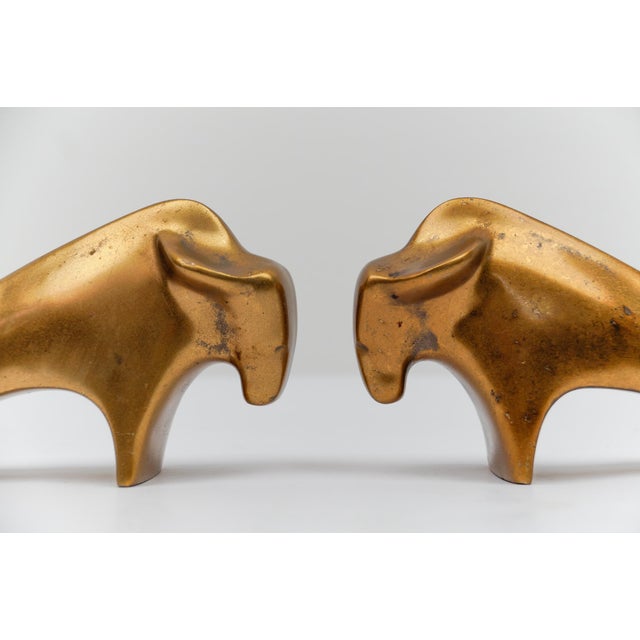 Metal Mid-Century Modern Brass Bull Bookends, 1960s, Set of 2 For Sale - Image 7 of 14