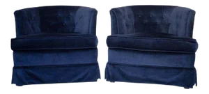 Navy Fully Upholstered Club Armchairs - a Pair