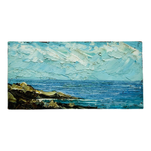 Vintage Italian Impasto Blue Seascape Painting Sienna Italy Abstract Coastal Art on Board Small Art