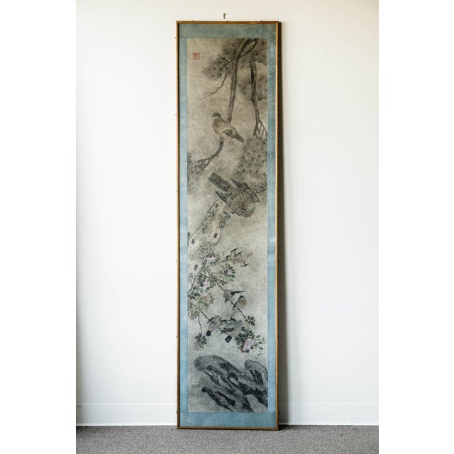 Chinese "Four Seasons'' With Blue Border Damask Chinese Painting Panel Set For Sale - Image 3 of 11