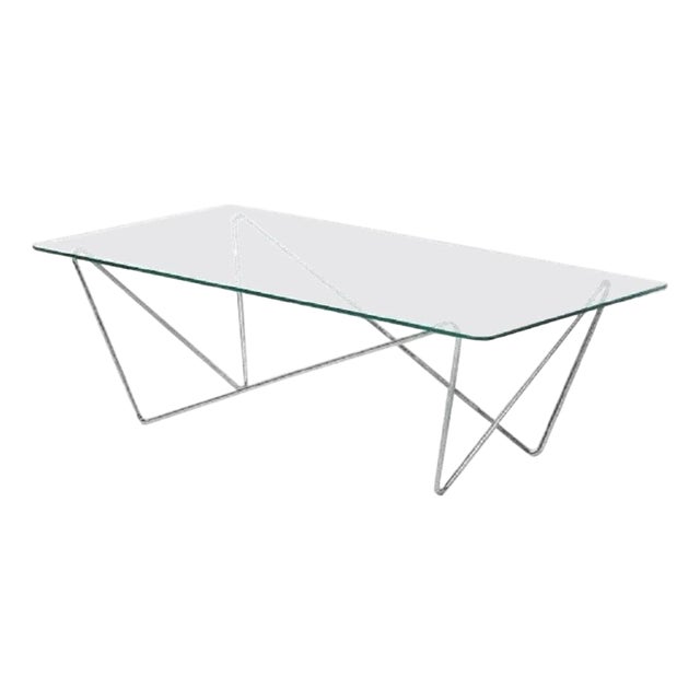 Vintage Glass Table with Metal Legs, Italy, 1970s For Sale