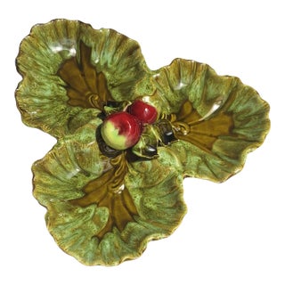 LastChance!1970's Majolica Style California Pottery Serving Plate in Moss Green For Sale