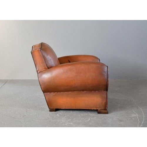 Art Deco French Moustache Backed Leather Armchair, 1920s For Sale - Image 11 of 16