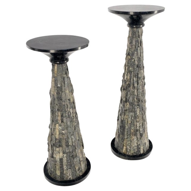 Pair of Polished & Rough Stone Tiles Cone Shape Non Matching Pair of Pedestals For Sale - Image 9 of 12