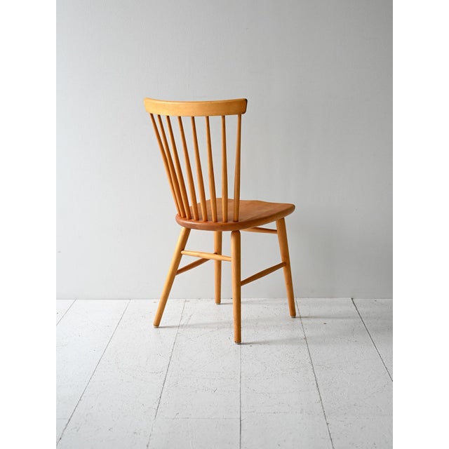 Scandinavian beech chair, Pinstolar model, 1950s/60s, with backrest composed of eight cylindrical strips. Vintage...