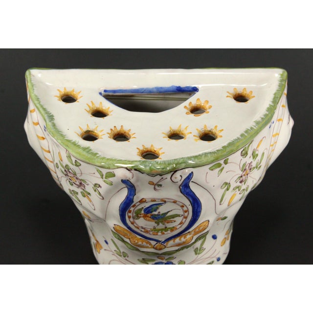 French Provincial 19th/20th C Polychrome Faience Bough Pot Wall Pocket Martres-Tolosane , France For Sale - Image 3 of 18
