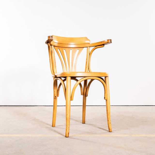 1950’s Blonde Fan Back Armchairs with Patterned Seat - Set Of Four Good quality classic bentwood arm chairs with a typical...