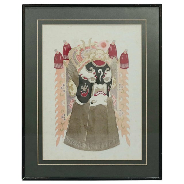 Peach Vintage Mid-Century Ceremonial Deity Mask Chinese Mixed Media Print For Sale - Image 8 of 8