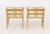 Pair of Louis XVI Style Distressed Side Tables, white painted with gilt decorated floral motif having two drawers on...