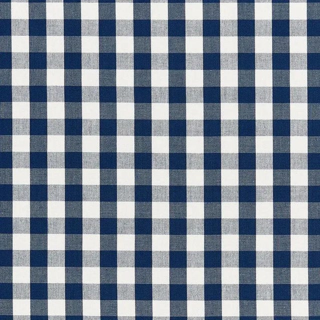 Schumacher Elton Cotton Check Fabric in Navy For Sale