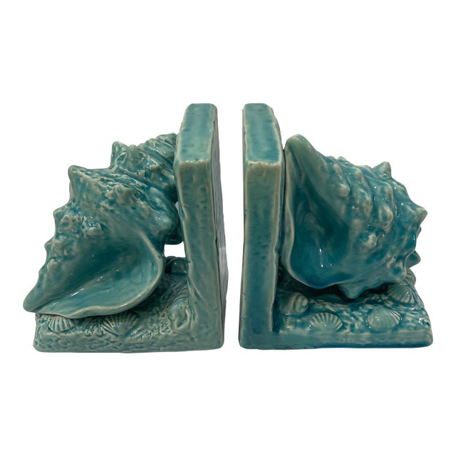 Vintage Italian Majolica Seashells Bookends For Sale