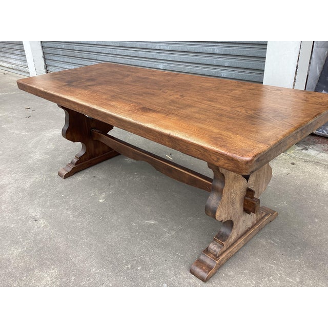 Wood French Vintage Solid Oak Monastery Table For Sale - Image 7 of 12