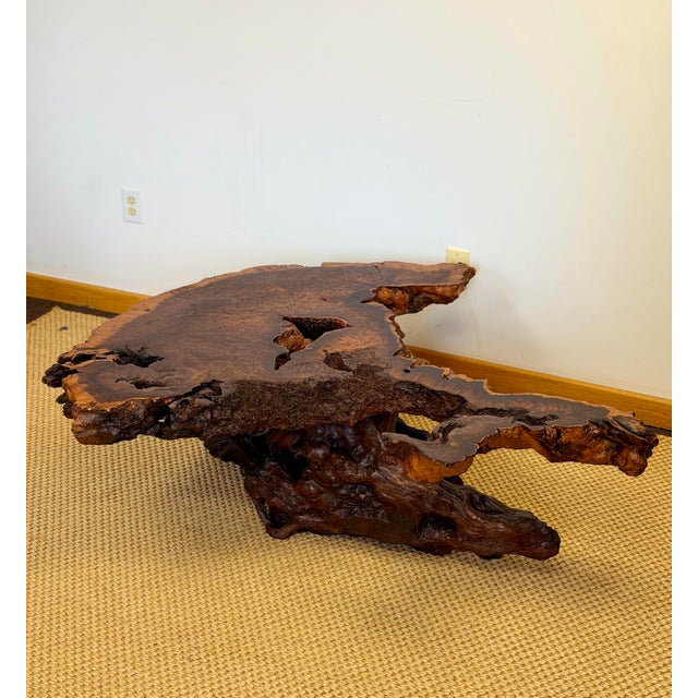 Brown 1970s Monumental Redwood Burl Live Edge Sculptural Coffee Table For Sale - Image 8 of 11