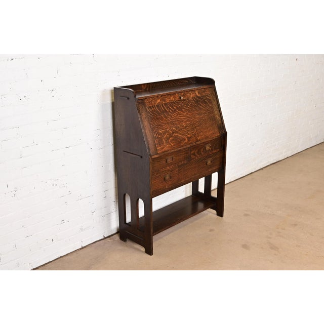 Stickley Brothers Antique Mission Oak Arts & Crafts Drop Front Secretary Desk, Circa 1900 For Sale - Image 14 of 14