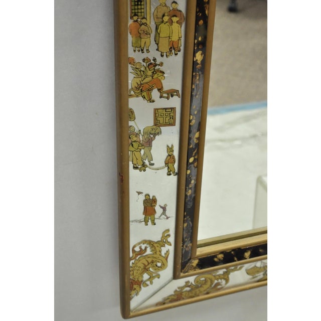Vintage Chinoiserie Figural Eglomise Reverse Painted Oriental Wall Mirror For Sale - Image 11 of 18