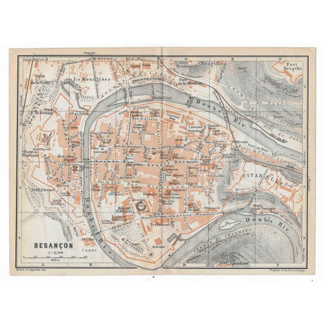 French Antique Map of Besancon France For Sale - Image 3 of 3