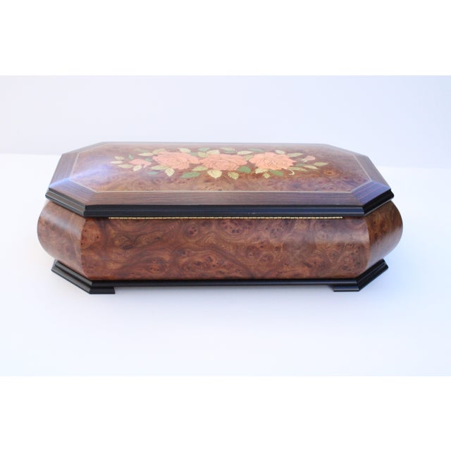 Wood Inlayed Italian Music Box Handcrafted of Burl Elm For Sale - Image 7 of 8