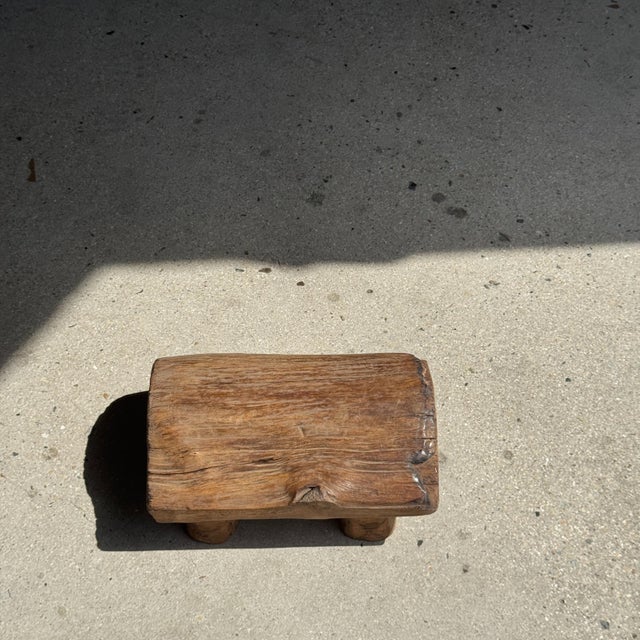 Small Stool in Wabi-Sabi Monoxylous Blond Teak, 1980s For Sale - Image 9 of 11