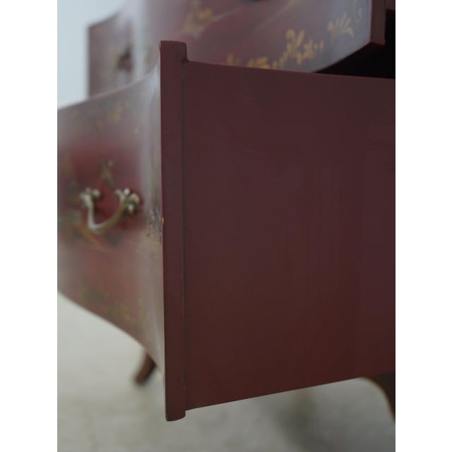 1980s Red & Gold Chinoiserie Serpentine 2 Drawer Commode Dresser For Sale - Image 5 of 16