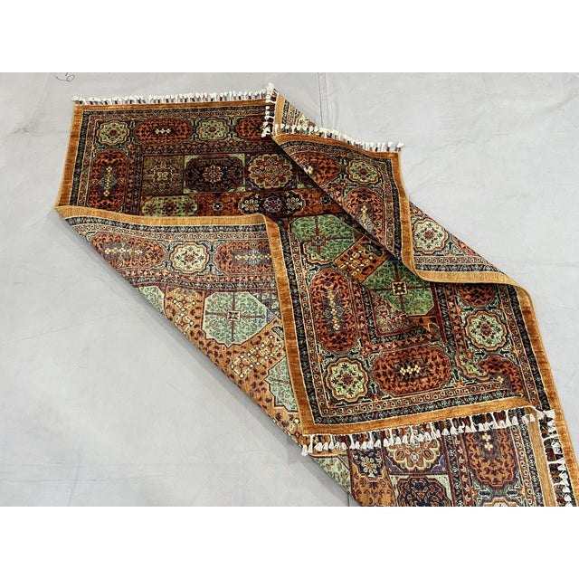 Orange and Teal Mamluk Style Natural Dye Wool Rug - 5'3" X 6'11" For Sale - Image 11 of 14