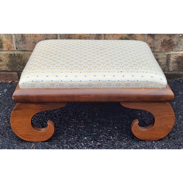 Early 20th Century Early 20th Century Walnut and Upholstered Scrolled Legs Footstool For Sale - Image 5 of 8