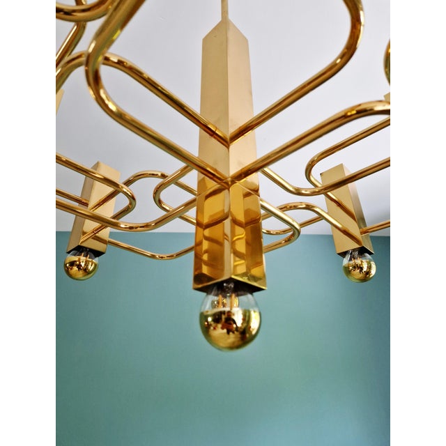 Geometric Brass Chandelier by Gaetano Sciolari for Boulanger, 1970s For Sale - Image 10 of 14