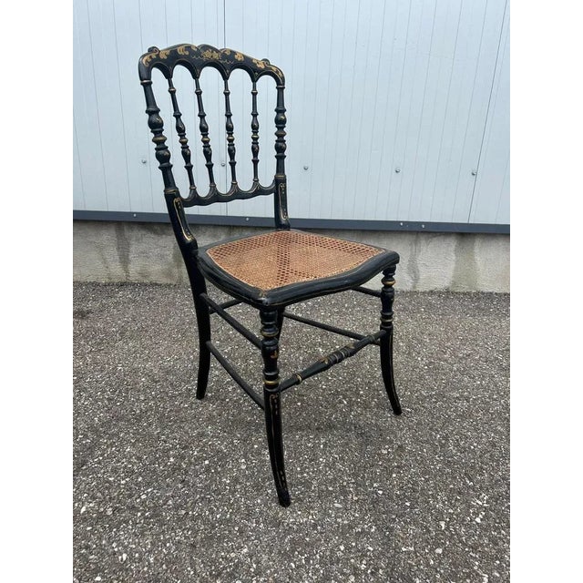 Napoleon III Chair in Blackened Wood and Canework For Sale - Image 3 of 11