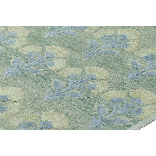 Rug & Kilim Rug & Kilim’s Custom Block Print Rug Design with Blue and Green Floral Pattern - 3x5 For Sale - Image 4 of 6