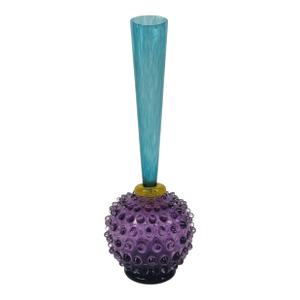 Late 20th Century Blue and Purple Hobnail Art Glass Bud Vase