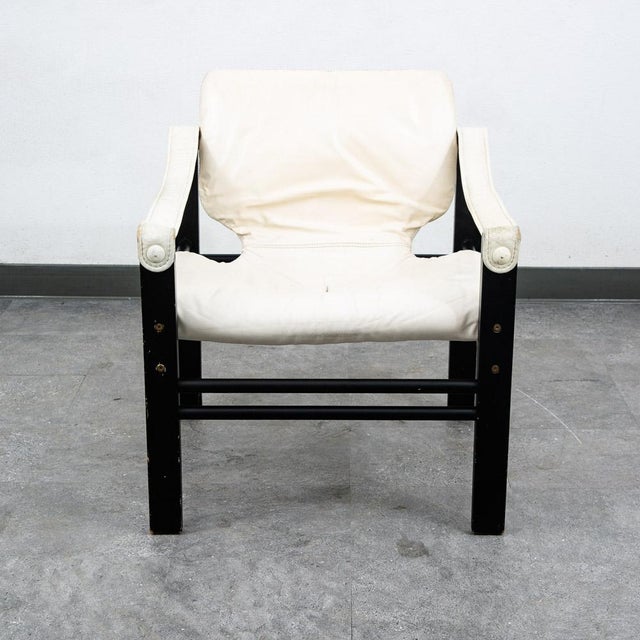 1960s Mid Century Danish Modern Lounge Chair Set White Black Leather Skipper Safari For Sale In Sacramento - Image 6 of 12