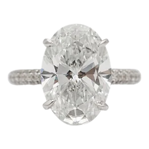 Ladies 18K White Gold Igi 6.50CT I VS1 Oval Lab Grown Diamond Hidden Halo Accented Engagement Ring