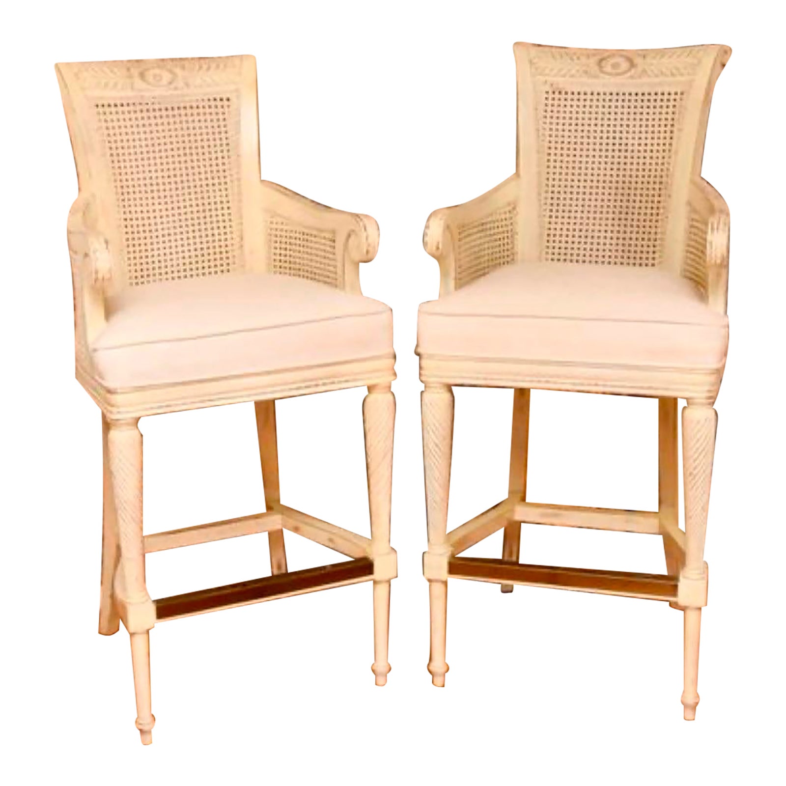 Pair of Lexington Home Brands Cane Back Bar Stools | Chairish